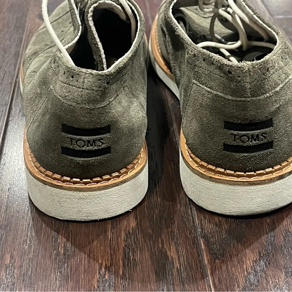 Toms Men Oxford Olive Green Suede Shoes Size 9